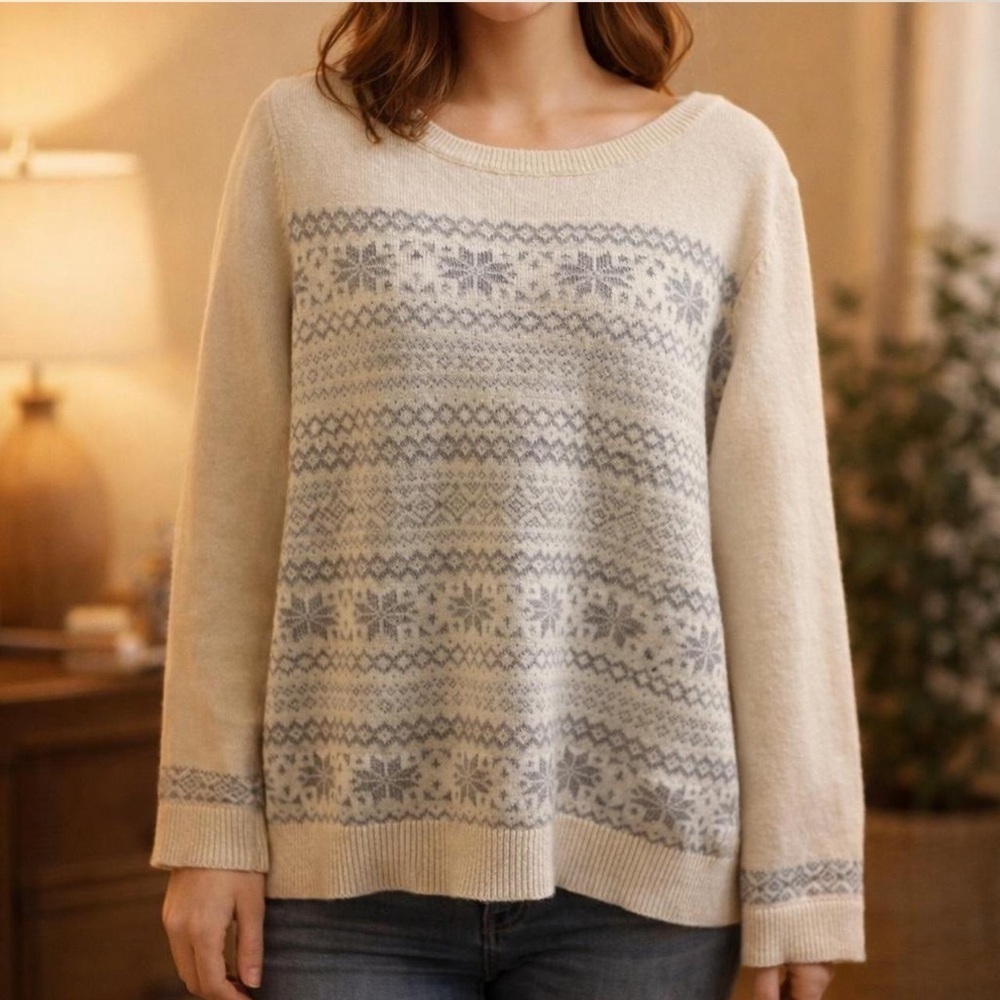 Talbots Ivory and Silver Fair Isle snowflake Sweater